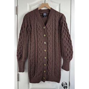 Derek Heart Brown Button Front Longline Cable Knit Cardigan Sweater Women's S